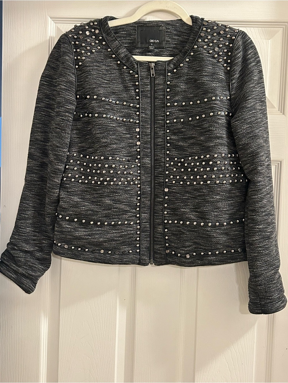 Greylin Monty Studded Rocker Moto Jacket, Small